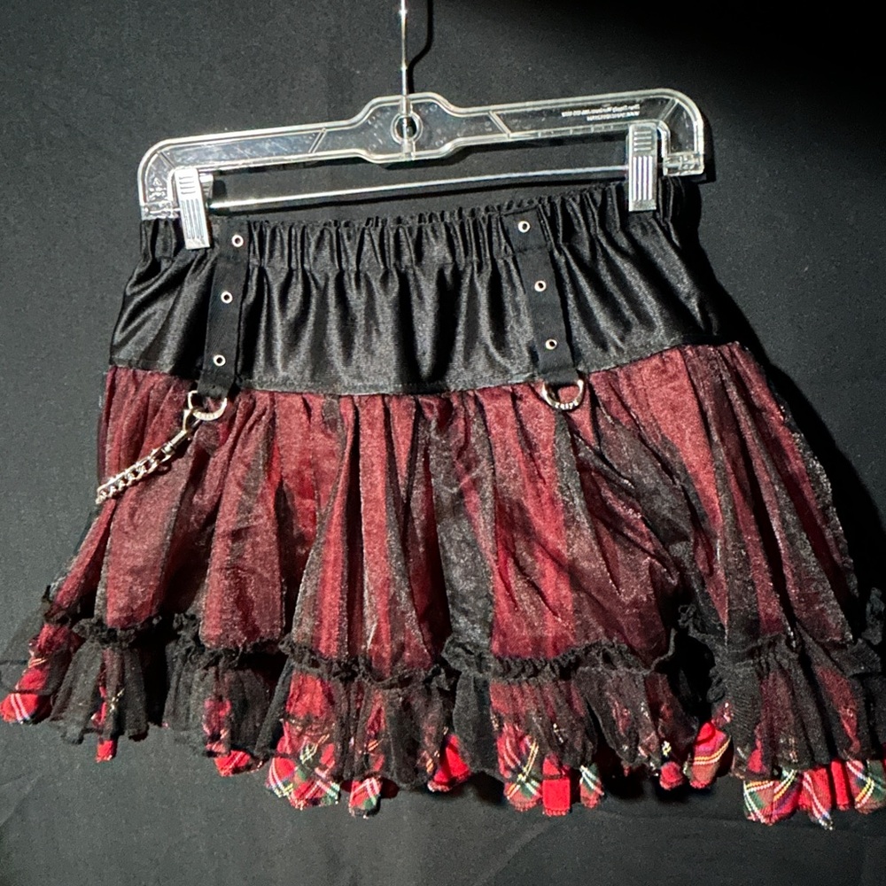 Y2K Goth Tripp NYC Plaid Layered Tutu Mini Skirt with Chain EUC - Picture 2 of 7
